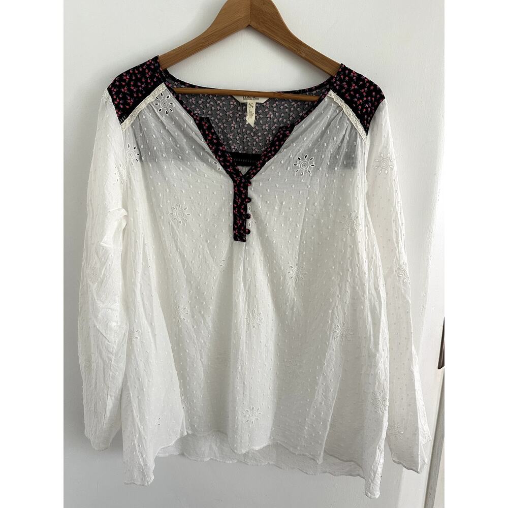 Matilda Jane White Eyelet Peasant Tank Top with Black Floral Trim